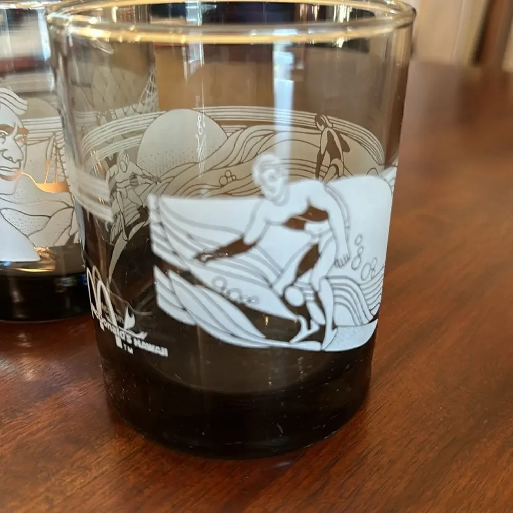 McDonald’s Libby “Hawaiian’s And Their Sea” 4 Glasses Set Vintage Hawaiiana